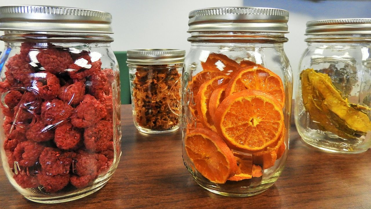 mason jars, dehydrated, fruit